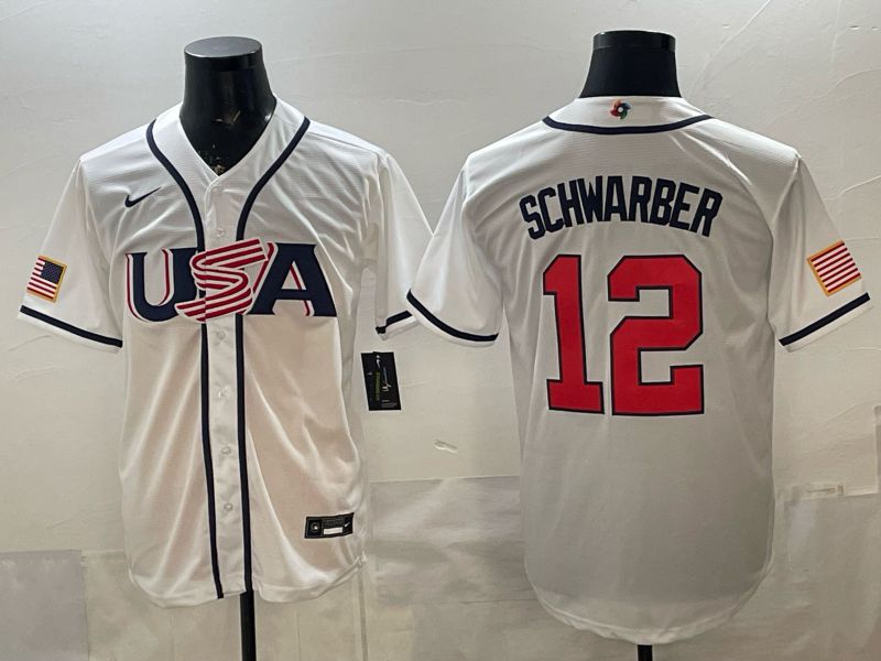 Men 2026 World Cub USA #12 Schwarber White Game Nike MLB Jersey style 001->->MLB Jersey